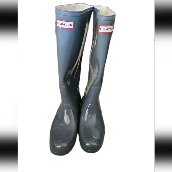 Hunter Womens Gray Original Tall Gloss Rain Boots Waterproof Stylish Boot 9 - Picture 3 of 13